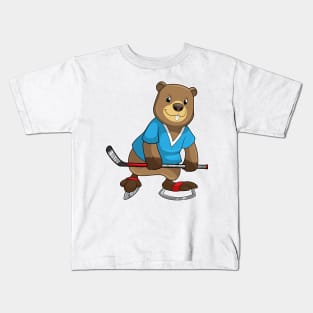 Beaver at Ice hockey with Ice hockey stick Kids T-Shirt